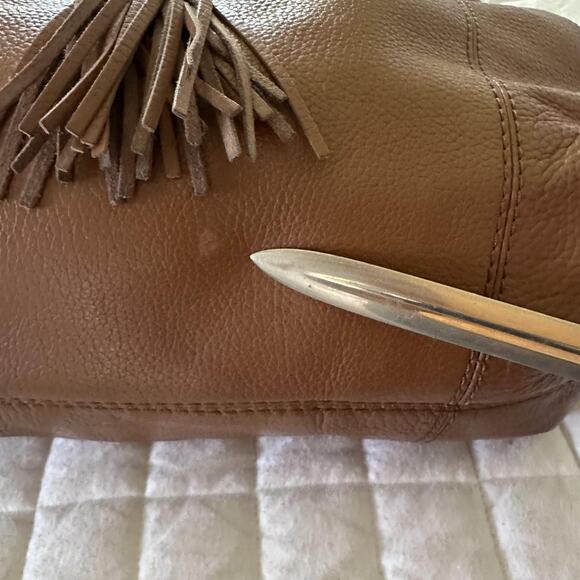 RAFE NEW YORK Tote Bag Womens Large Brown Leather Drawstring Tassel Boho Purse - Picture 7 of 13